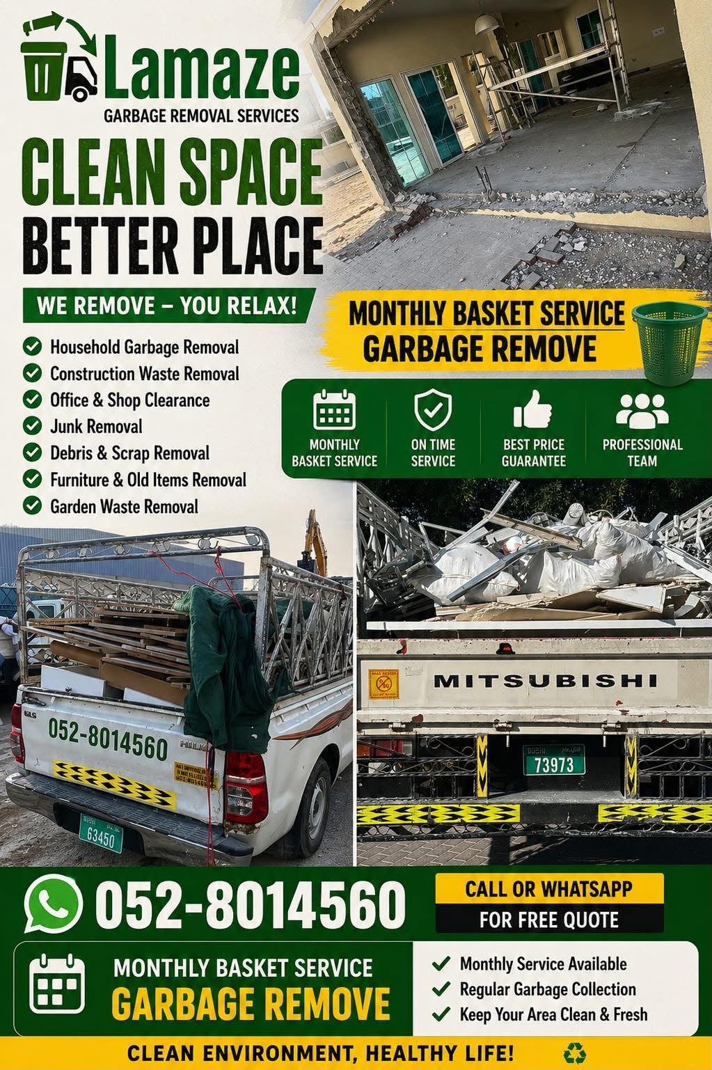 Lamaze Garbage Removal Services brochure and clean site result